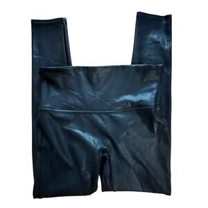 SPANX Womens Pull On Faux Leather Look Mid-Rise Ankle Leggings Black Sz L Petite